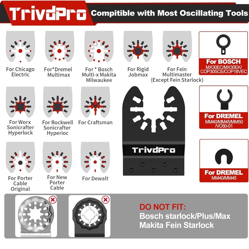 TrivdPro Oscillating Tool Blade Multitool Blades - 110pcs Multi Tool Blades Kits Oscillating Saw Blades for Metal Wood Plastic, Fits Dewalt Milwaukee Ryobi Fein Bosch - Image 5